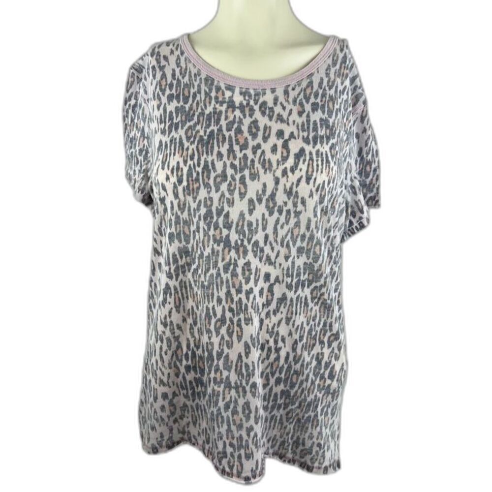 Free People Womens Cotton Leopard Print Short Sleeve Tourist T-Shirt Top Pink S